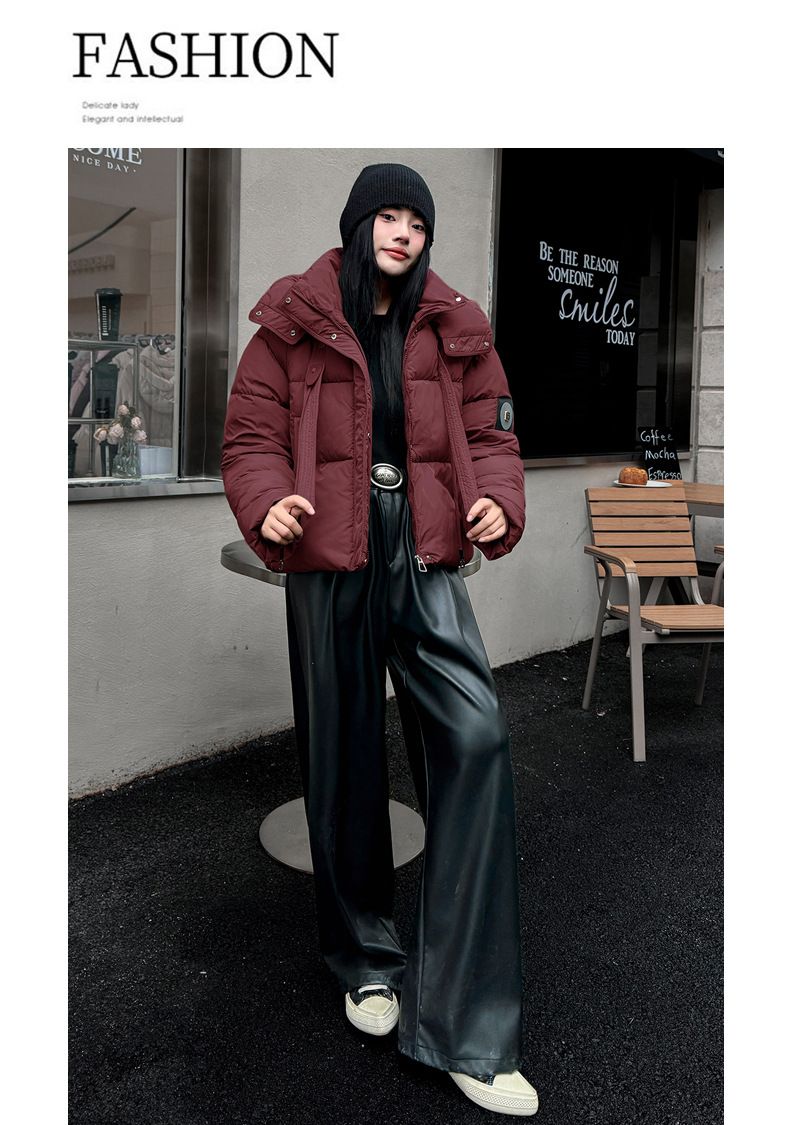 Pufferjacke für Damen – Übergroßer Kurzmantel mit Kapuze und Polyesterfüllung (M-2XL, wintertauglich, Reißverschluss, Schwarz/Grau/Taupe/Ankara-Rot)_voghion.com