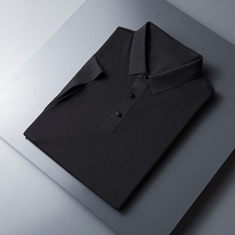 CT 2025 Novo Conjunto de Camiseta e Shorts Sem Costura de Seda Gelada para Homens, Cor Sólida, Polo Simples, Verão, Manga Curta Masculina_voghion.com