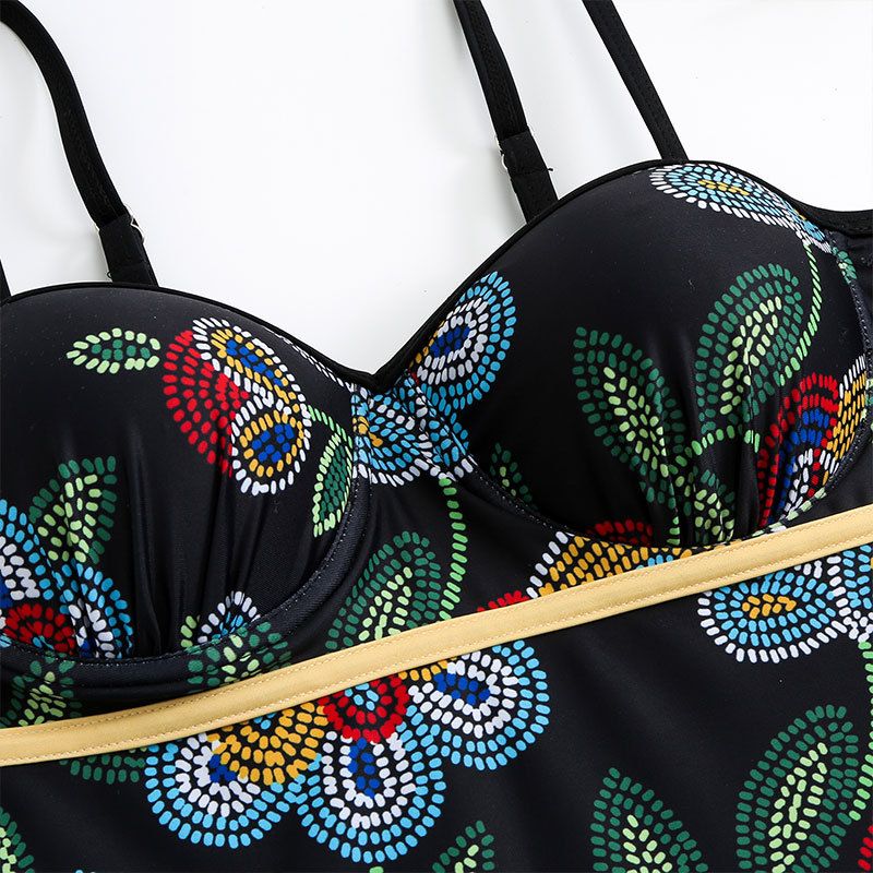 Maillot de bain une pièce pour femme Maillot de bain moulant et rétro imprimé en mousseline de soie avec support en acier et sac rigide_voghion.com