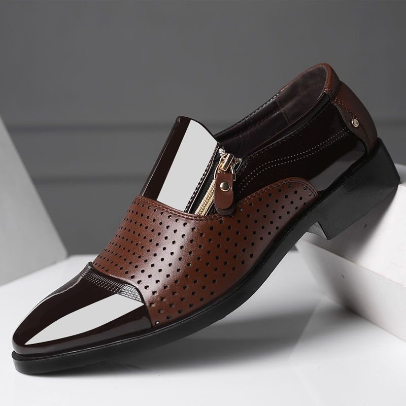 Unbeatable Quality Four Seasons New Men's Business Leather Cover Feet Sandals Hollow Single Breathable Wedding Shoes_voghion.com
