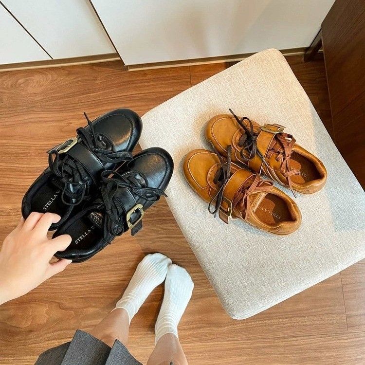 Edizione in pelle di pecora Dexun 2025 Autunno Nuovo in pelle con fibbia e doppio laccio, suola morbida, scarpe sportive casual da donna_voghion.com