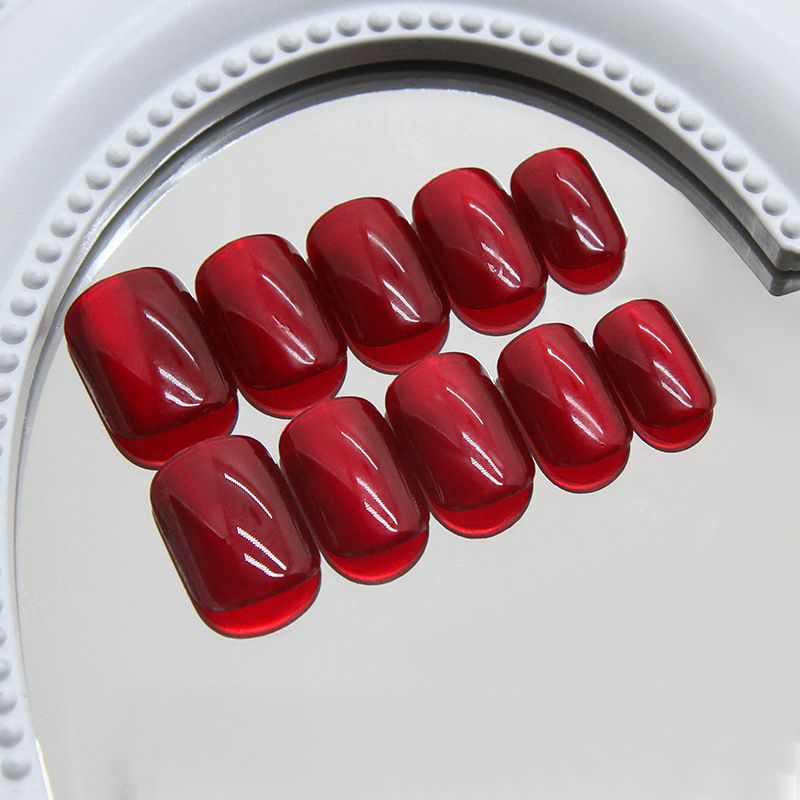 Unghie finte Red Fairy Berry Red Pure Color Cat's Eye Unghie corte quadrate rimovibili indossabili_voghion.com