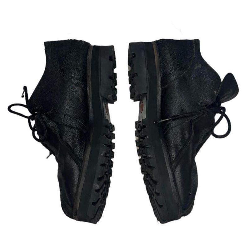 Derby-Schuhe aus gleichem Leder im dunklen Stil der mittleren Antike mit dicker Sohle und zunehmender Höhe im Used-Look mit Entenfüßen für Herren und Damen_voghion.com