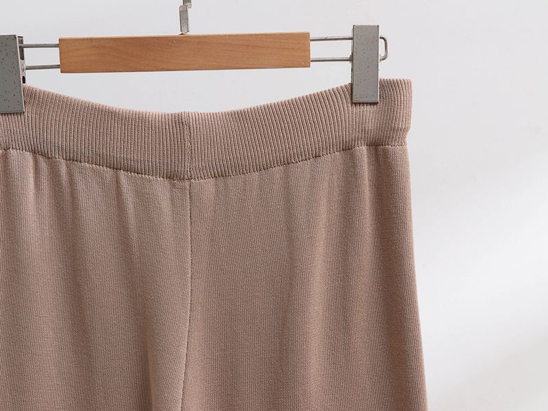 Abbigliamento da donna Autunno e inverno Maglione lavorato a maglia Completo polo Collo maglione largo Giacca vita alta Pantaloni gamba larga Completo due pezzi_voghion.com