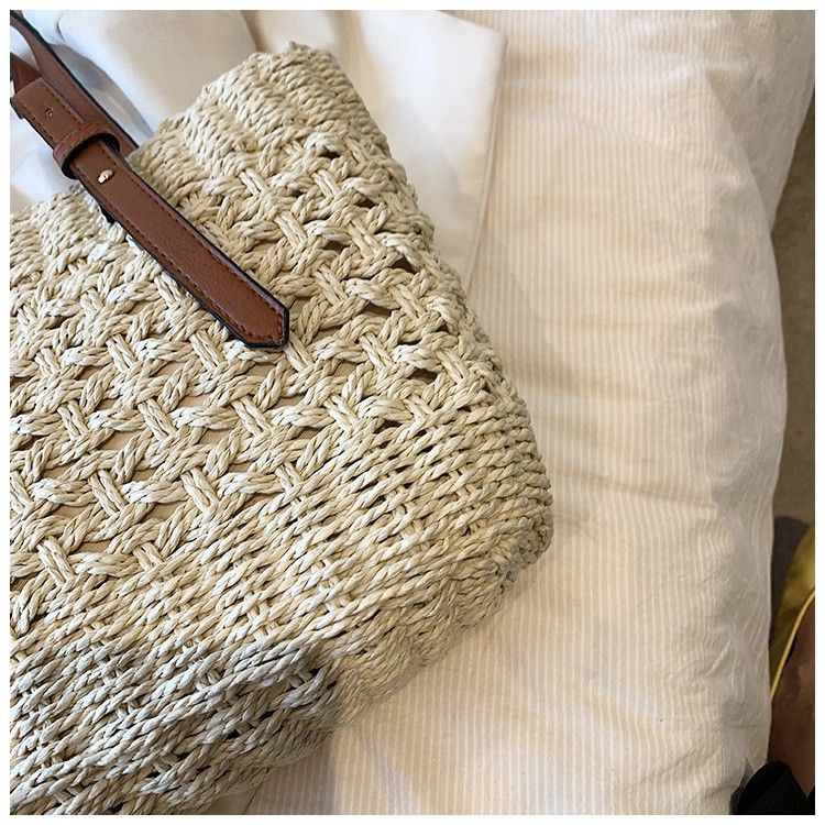 Nuova borsa da spiaggia intrecciata a spalla singola, casual e alla moda, in corda di carta scavata, minimalista, in stile francese, borsa da donna_voghion.com