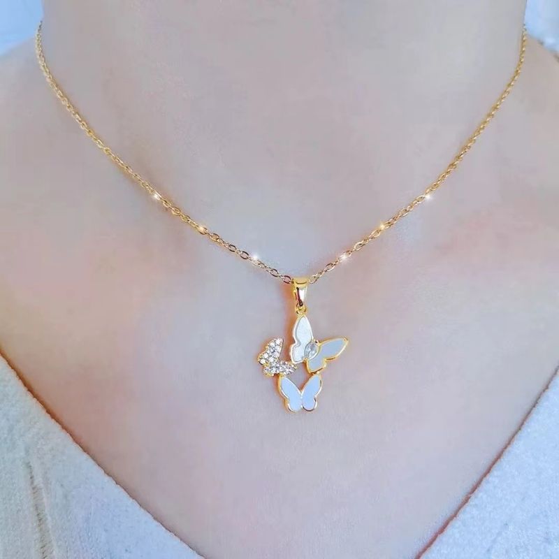 201 roestvrij staal koper verguld inleg vlinder zirkoon hanger ketting_voghion.com