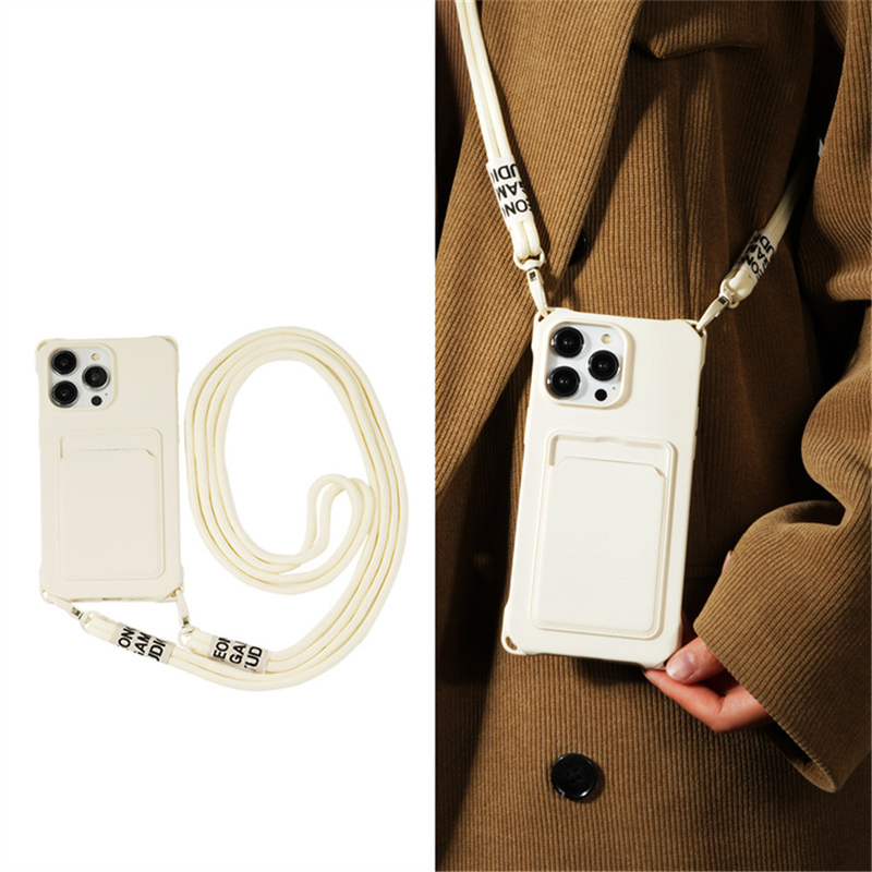 Custodia per telefono portatile Luxuly con inserto per carta per IPhone 14 13 12 11 Pro Max X XS XR 8 7 Plus Corda per cordino con tracolla_voghion.com