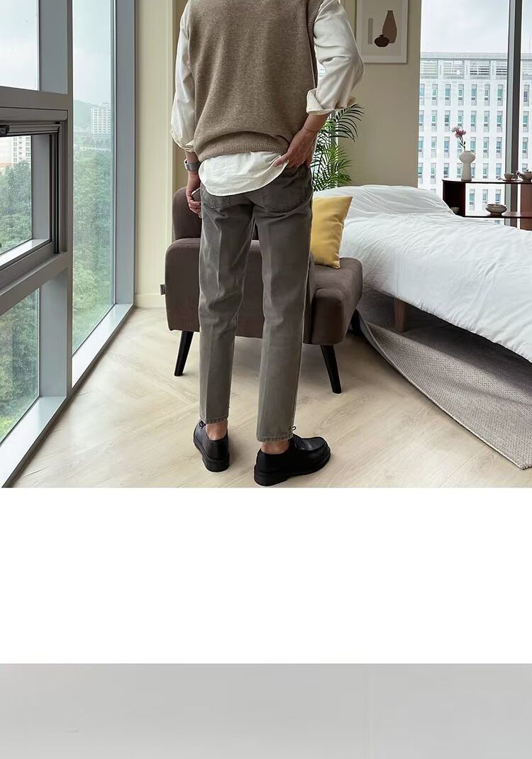 Maglione lavorato a maglia senza maniche, tinta unita, gilet da uomo, scollo a V, maglietta base alla moda_voghion.com