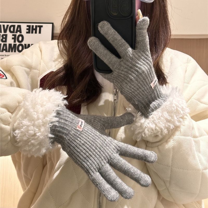 Women's Winter 2025 New Thickened Warm Knitted Finger Gloves Touch Screen Compatible Tide Models_voghion.com