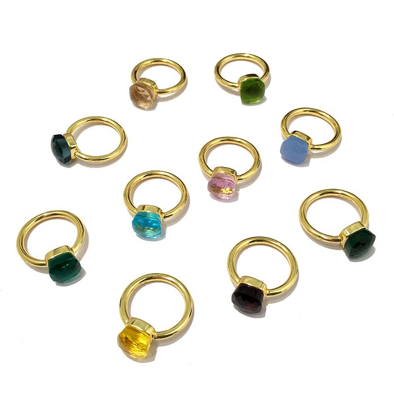 Anello geometrico sfaccettato in rame con testa di fungo in cristallo multicolore, per uomo e donna_voghion.com
