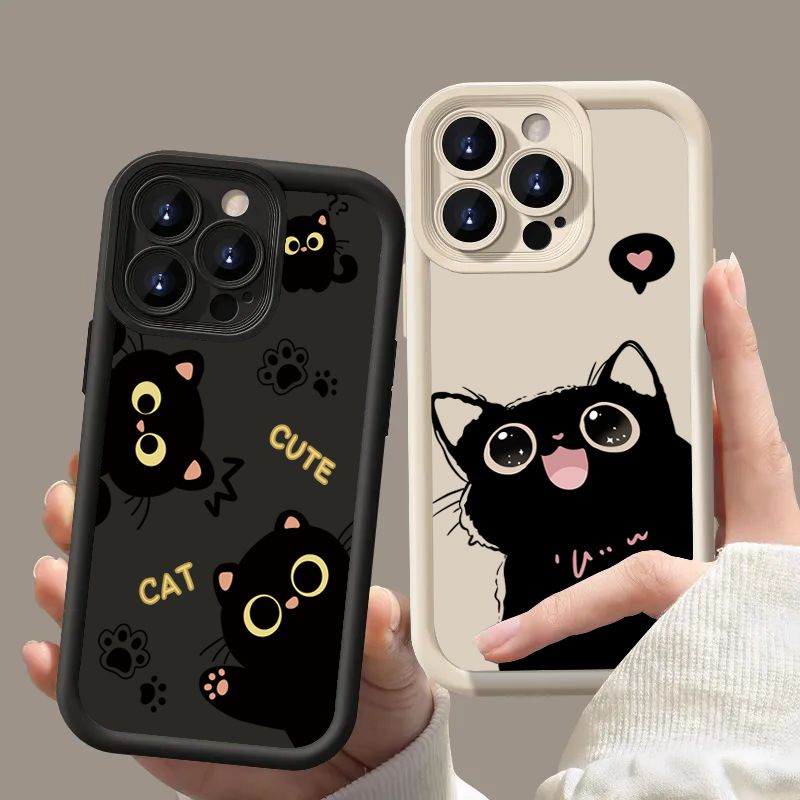 Custodia per telefono per Xiaomi Redmi 14C 13C 12C Redmi Note 13 12 Pro Plus 5G 12S 11S 11 10S 10 13 4G Lovely Black Cat Soft Bumper Cover_voghion.com
