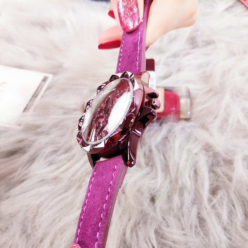 Timini leather strap with elegant and atmospheric quartz fashionable rotating women's watch, purple watch_voghion.com