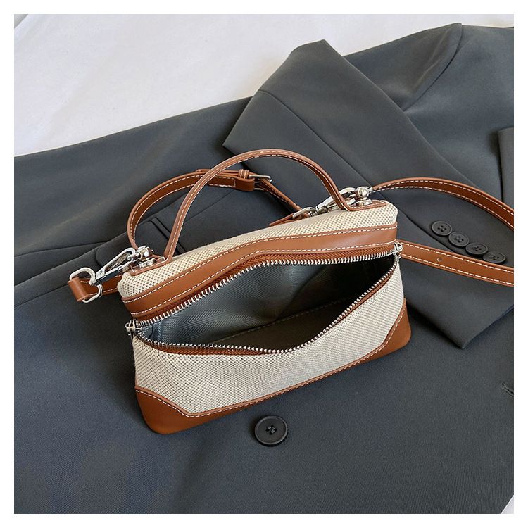 Bags for women 2024 new cross border trendy retro small square bag canvas contrast color stitching textured shoulder messenger bag_voghion.com