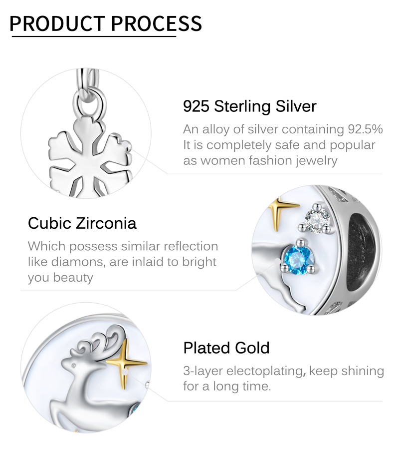 Diy Anhänger Weihnachten Schneeflocke Elch Perlen Weihnachtsserie Silber Perlen Halskette Armband DIY Zubehör_voghion.com