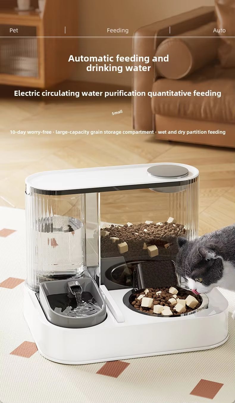 Gamelle automatique 2 en 1 pour animaux de compagnie : gamelle intégrée en plastique pour chat avec distributeur d’eau et gamelle pour nourriture/eau pour chiens et chats_voghion.com