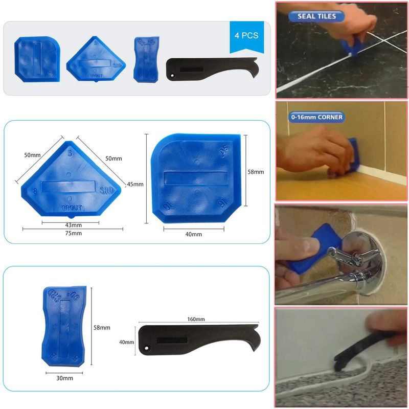 Kit di 19 utensili per sigillatura per pavimenti, porte e bagni: raschietto professionale per fughe con spatola in metallo, punte in gomma morbida e raschietti angolari_voghion.com