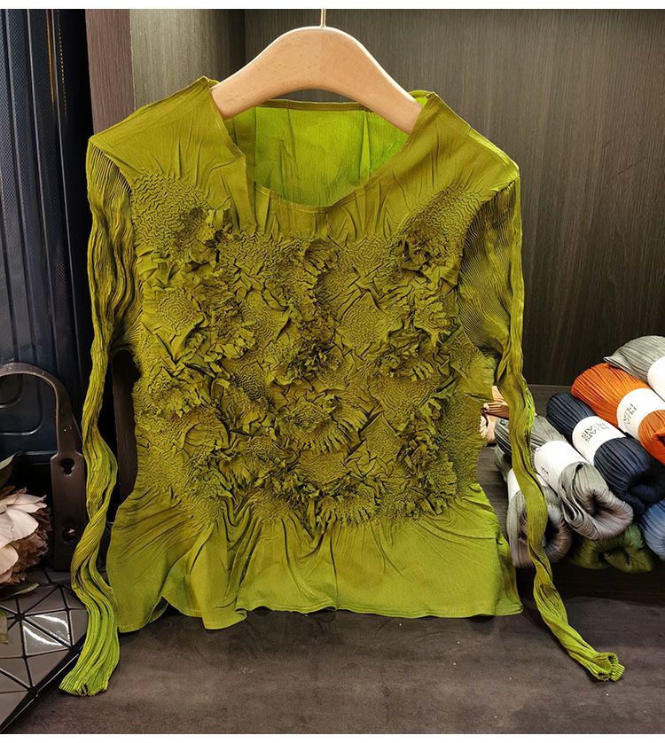 Vêtements pour femmes de haute qualité faits à la main en velours à fleurs plissées haut jupe deux pièces costume tempérament mode costume femme automne nouveau style_voghion.com