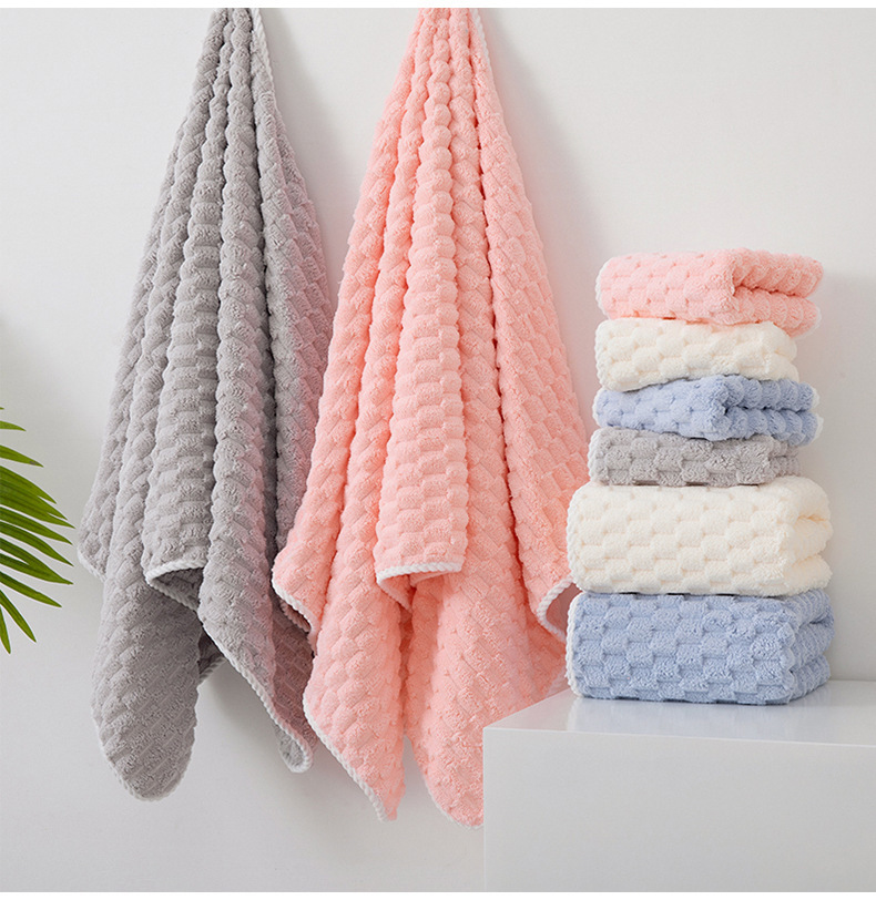Serviette de bain à grille nuage, serviette de bain domestique, bonnet de séchage des cheveux, absorbant, séchage rapide, tortue dorée, velours, serviette épaisse et douce, non pelucheuse_voghion.com