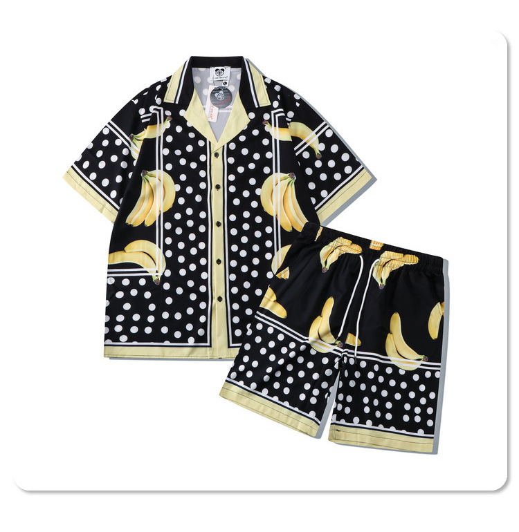 Spring/summer casual beach style with trendy 3D printing loose short sleeved shirt shorts set for men_voghion.com