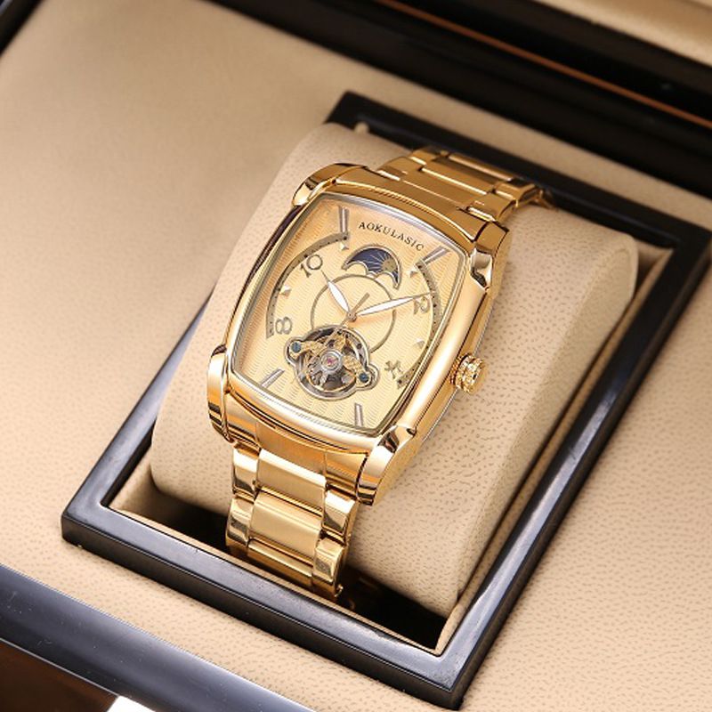 Automobile Mechanical Square Hollow Full-automatic High-grade Casual Leather Men's Watch Solid Fine Steel_voghion.com