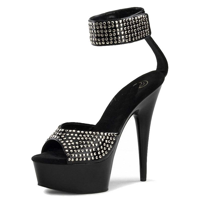 6 inch black platform pole dance banquet Party Fashion non slip high heels sexy women's leaky toe sandals_voghion.com