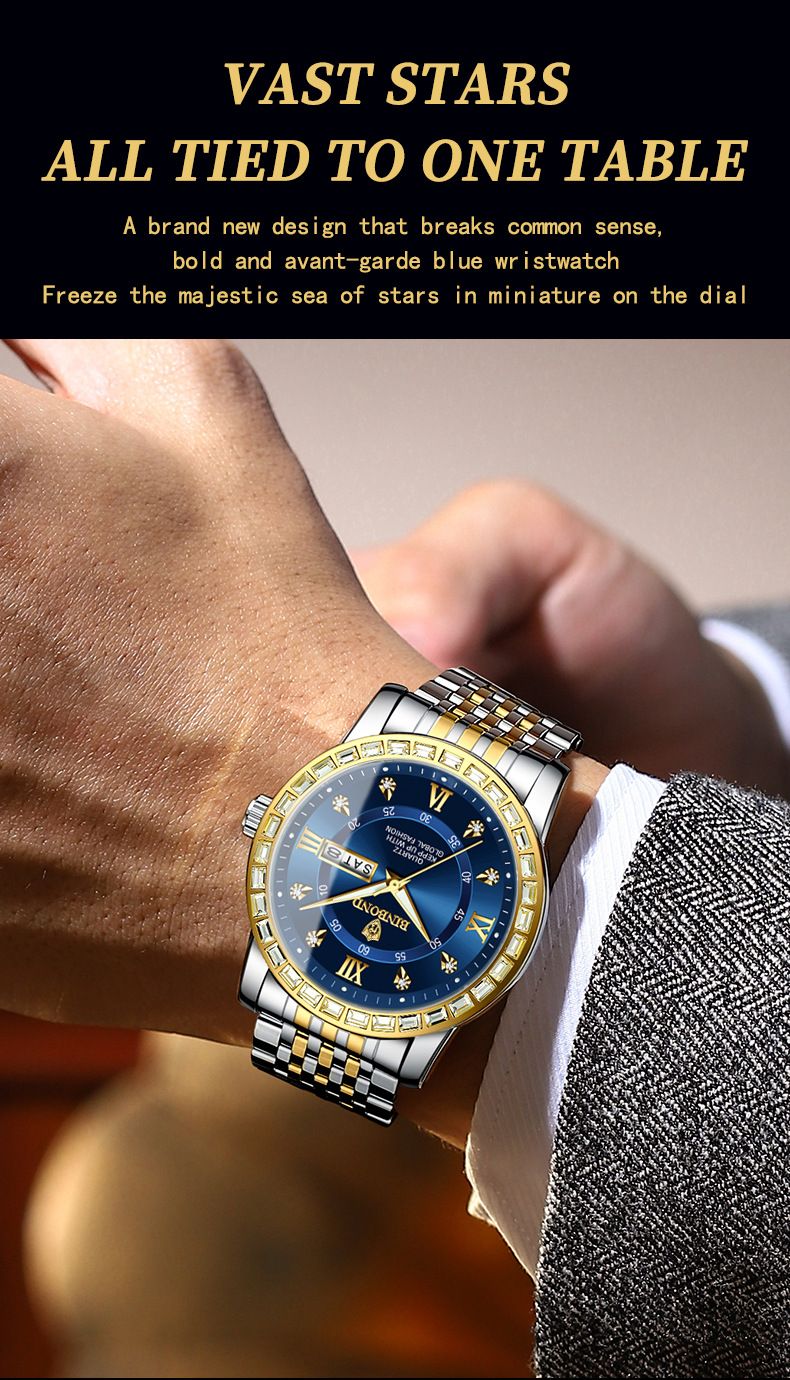 Orologio da uomo al quarzo, impermeabile, con doppio calendario, meccanico, con diamanti incastonati, stile business, alla moda e luminoso._voghion.com
