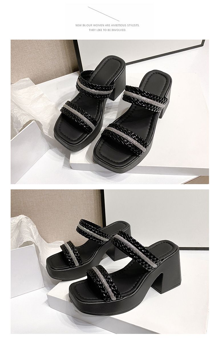 Water Diamond Flat Top Large High Heels 2025 Spring New One Word Open Toe Comfortable Sandals_voghion.com