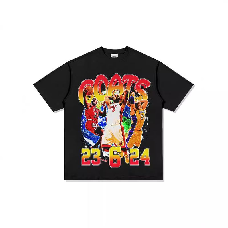 Camiseta estampada Big Three James Kobe manga curta comprida gola redonda caimento solto ombros caídos_voghion.com