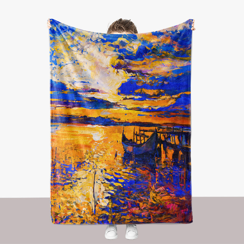 Abstrakte Kunst Ölgemälde Serie Flanell 3D gedruckt Sofa verdickte Abdeckung Decke_voghion.com