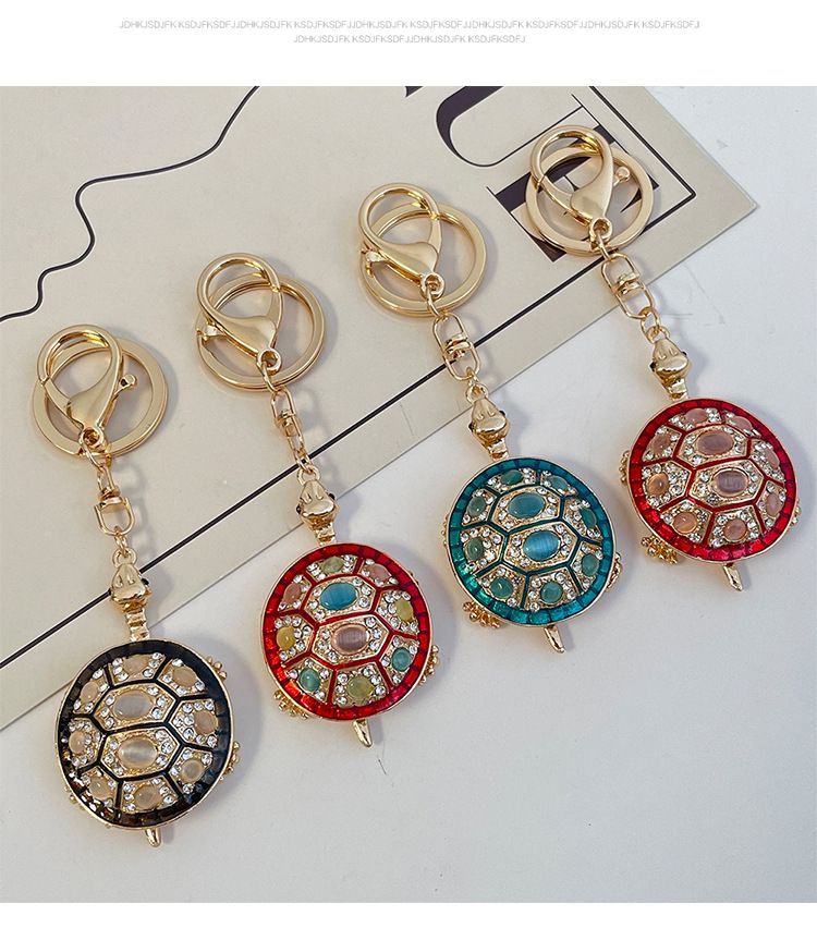 Porte-clés de voiture en forme de tortue avec pierre œil de chat incrustée de diamants, coloré et créatif_voghion.com