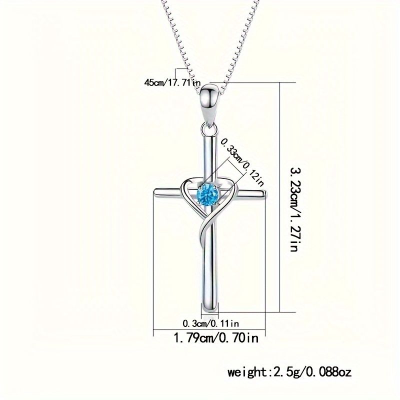 Collana con ciondolo a forma di croce a forma di cuore, in zircone, da donna, in acciaio inossidabile, con catena a scatola, in argento Sterling_voghion.com