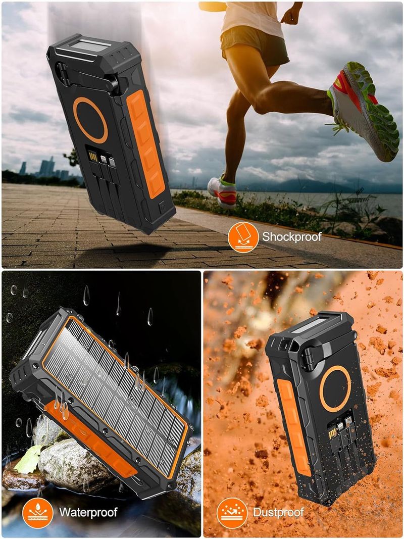 Powerbank Privémodel Zonne-energie Handcrank Generator Draadloos opladen Mobiele stroom Grote capaciteit 6800 met draad Powerbank_voghion.com