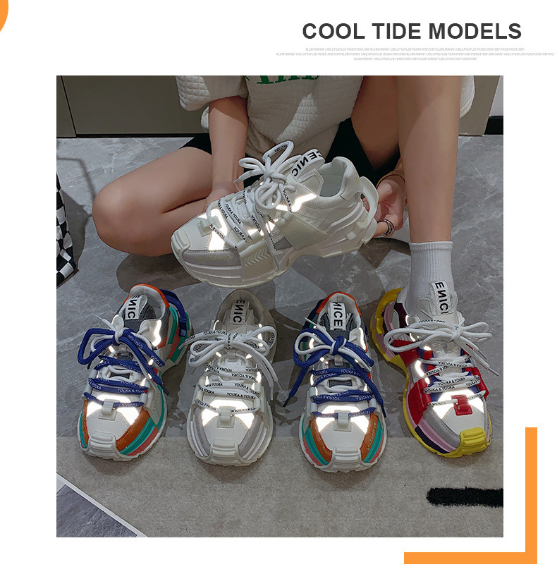 Forår og efterår Sport Daddy Sko Dame S Ins Trendy farvematchende tyk bund Åndbar Super Fire Øget læder_voghion.com