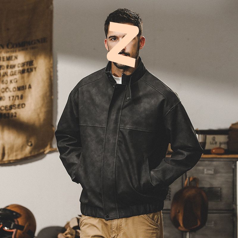 Retro Leather Jacket For Men, Nostalgic Stand Up Collar Versatile Men's PU Jacket_voghion.com
