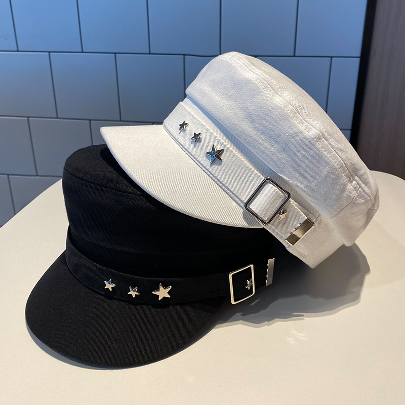 Black Star Duck Tongue Berretto britannico per bambini autunno e inverno New Sea Military Style Edizione coreana Giornale_voghion.com