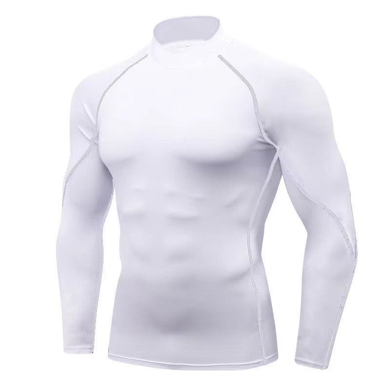 Herren-Trainings-Kompressionsshirt, schnelltrocknend, Lauf-T-Shirt, Rollkragen, langärmelig, Rashguard, Gym-Basisschicht, sportliches Unterhemd_voghion.com