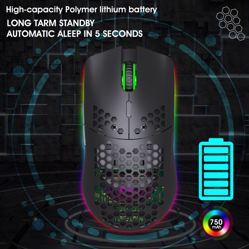 T66 Hole 2.4G brezžična miška Lahka zasnova Cellular RGB Glow 6-Key Mouse Patch_voghion.com