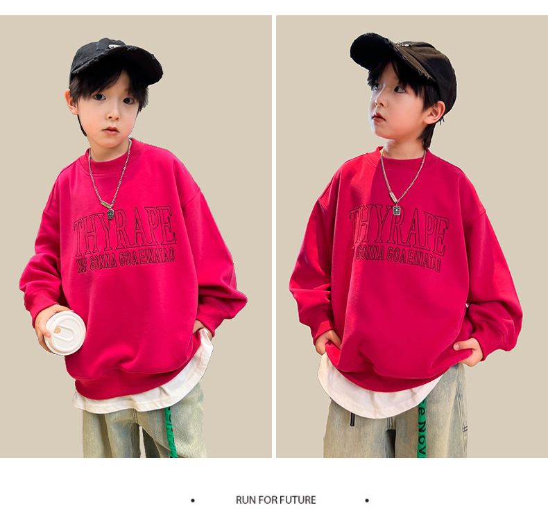 Trendy brand 2024 autumn new product letter embroidered boys' long sleeved Korean version children's hoodie trendy cool_voghion.com