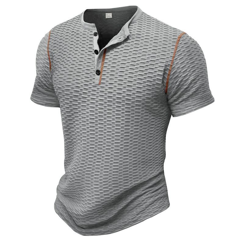 Unbeatable Quality Summer Sports Fitness Slim Fit Breathable Short Sleeved Muscle Henry Shirt Men's T-shirt_voghion.com