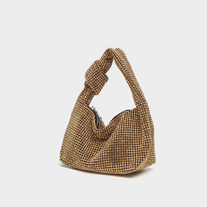Full For Women New Style Inlaid Diamond Bucket A-grade Rhinestone Chain Handheld Single Shoulder Twist Knot Bag_voghion.com
