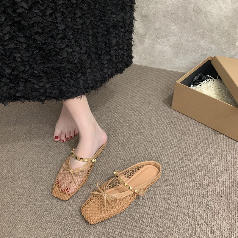 Lage hak Koreaanse stijl visnet geweven sandalen voor vrouwen 25 Zomer holle comfort niche strand Romeinse schoenen gesloten teen half_voghion.com