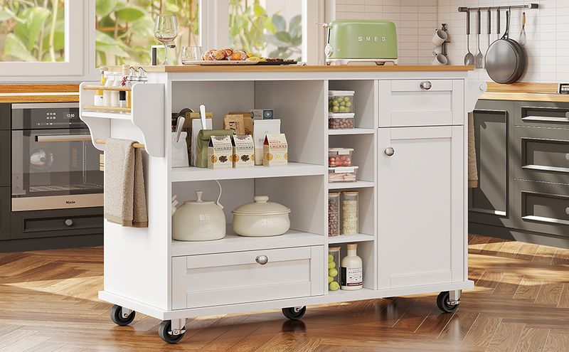 Esszimmerwagen Weiß 129x92cm Mit Schubladen, Hellbrauner Arbeitsplatte_voghion.com