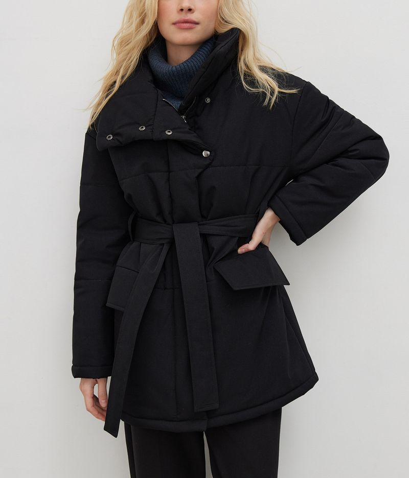 Roupas femininas gola alta algodão jaqueta inverno temperamento comutando moda quente à prova de vento gola alta com cinto algodão jaqueta_voghion.com