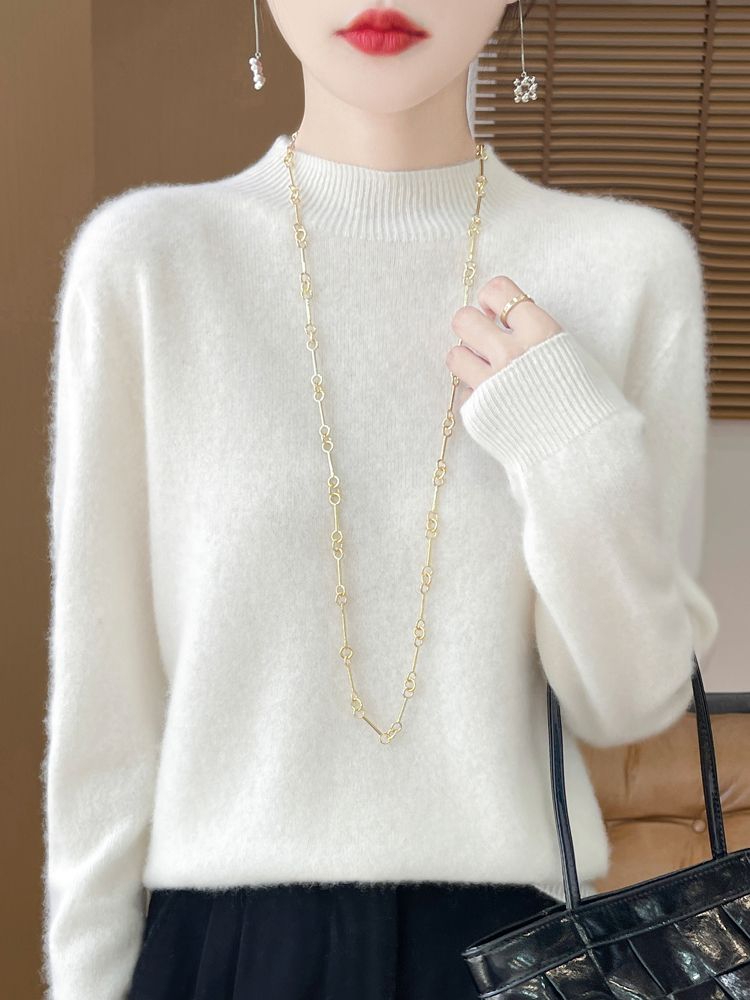 Damen Elegant Basic Style Pullover 100% Merinowolle Strickwaren Herbst Winter Warm Solide Casual Lose Exquisite Kleidung Oberteile_voghion.com