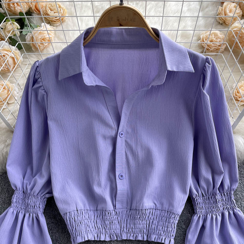 Camicie da donna con maniche a sbuffo, camicie sciancrate, corte, chic, eleganti, belle, eleganti, bianche_voghion.com