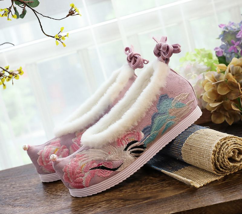 Schleife im Hanfu-Stil für Damen, bestickte, erhöhte Zehenpartie, antike Kostüm-Stoffschuhe, Studenten_voghion.com