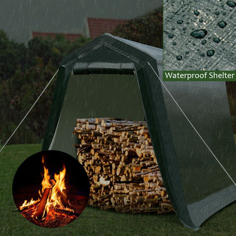 Outdoor Carport Shed with Sidewalls and Waterproof Ripstop Cover_voghion.com