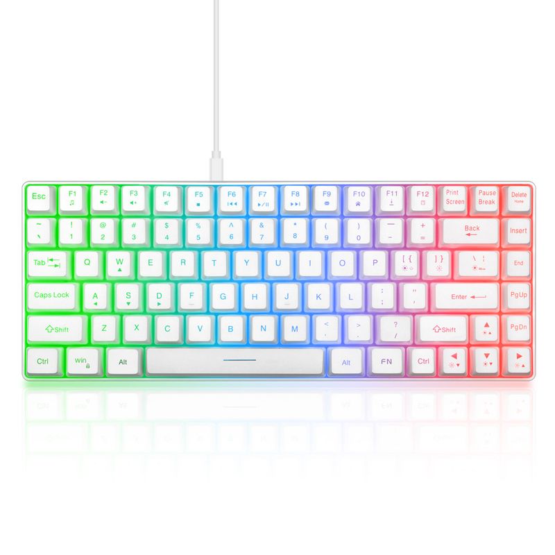 Teclado sem fio com 84 teclas, teclado para jogos luminoso com carregamento, teclado com fio para laptop de mesa tipo C_voghion.com