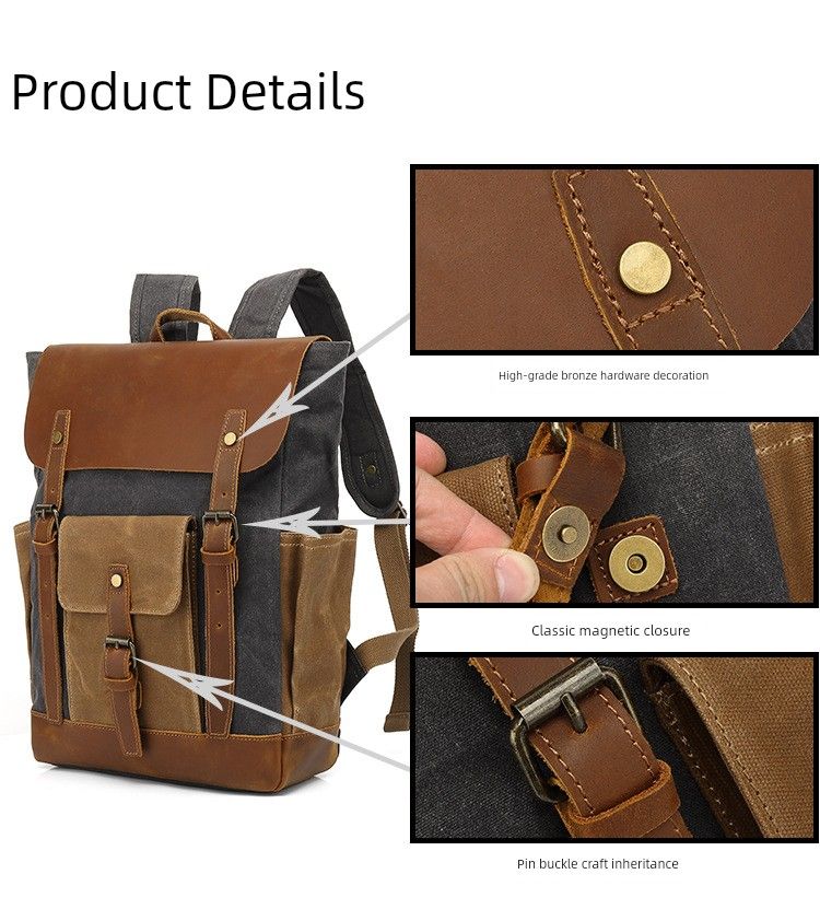 Reise Männer Öl Wachs Leinwand Outdoor Leder Rucksack_voghion.com