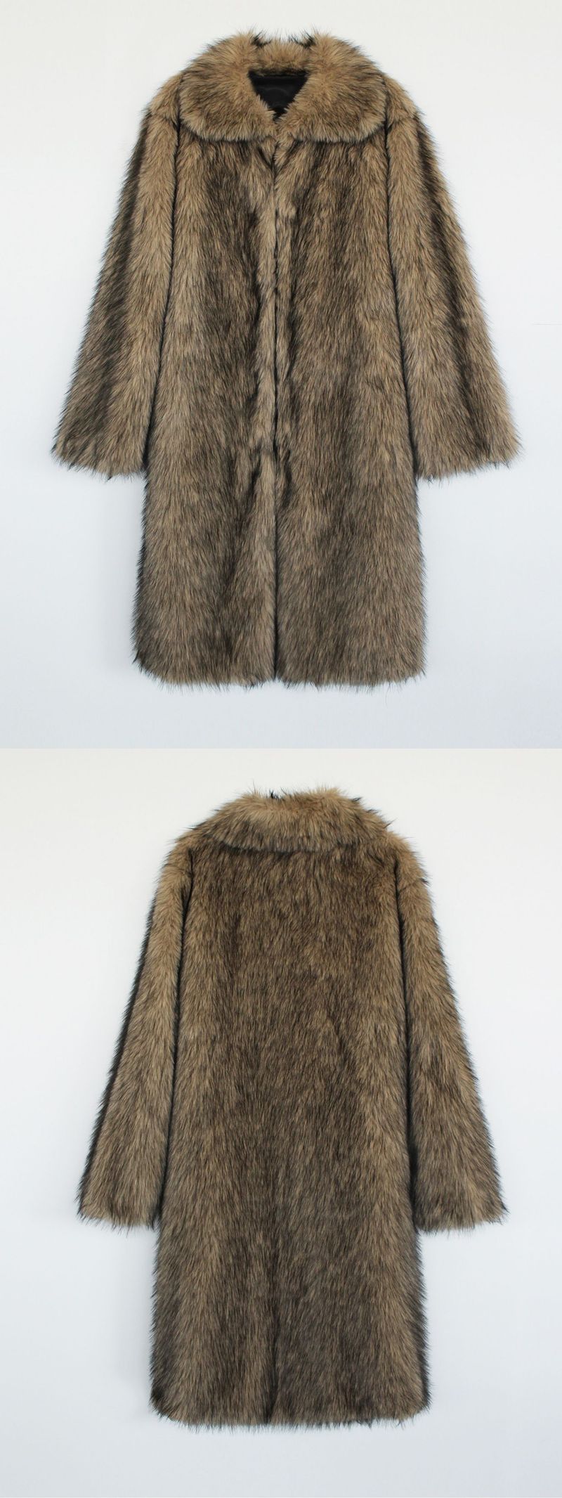 Cappotto lungo in pelliccia sintetica da uomo con collo a revers - Giacca oversize invernale da strada in colori sfumati (bianco/giallo/cammello/marrone/nero, dalla S alla XXXL)_voghion.com